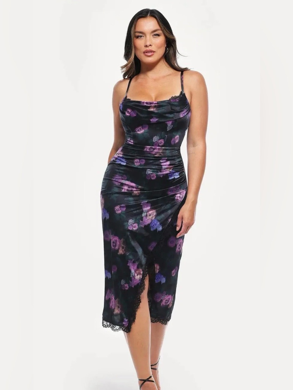 NWT Popilush Lace Trim built in Shapewear Floral Print MIDI Dress-Small